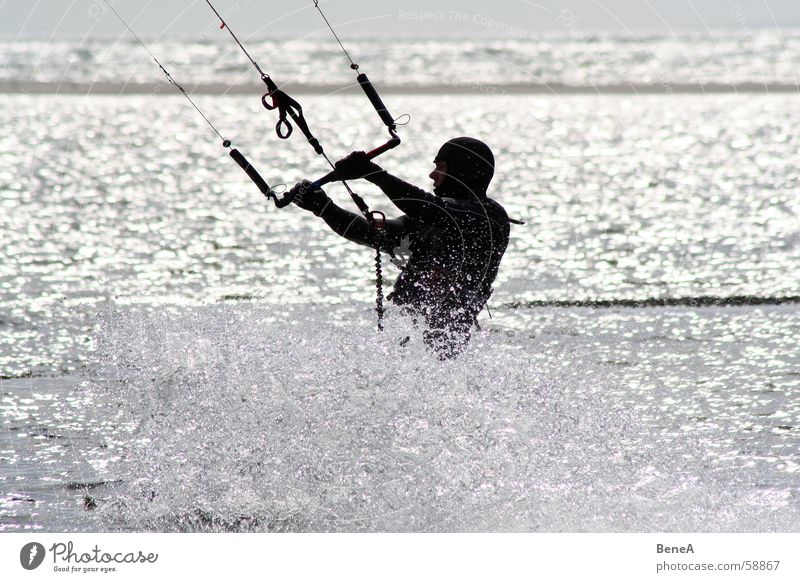 kite boarding Kiting Ocean Aquatics Coast Vacation & Travel Leisure and hobbies Wet Rope Windsurfing Relaxation Inject Light Silhouette Water Funsport Sports