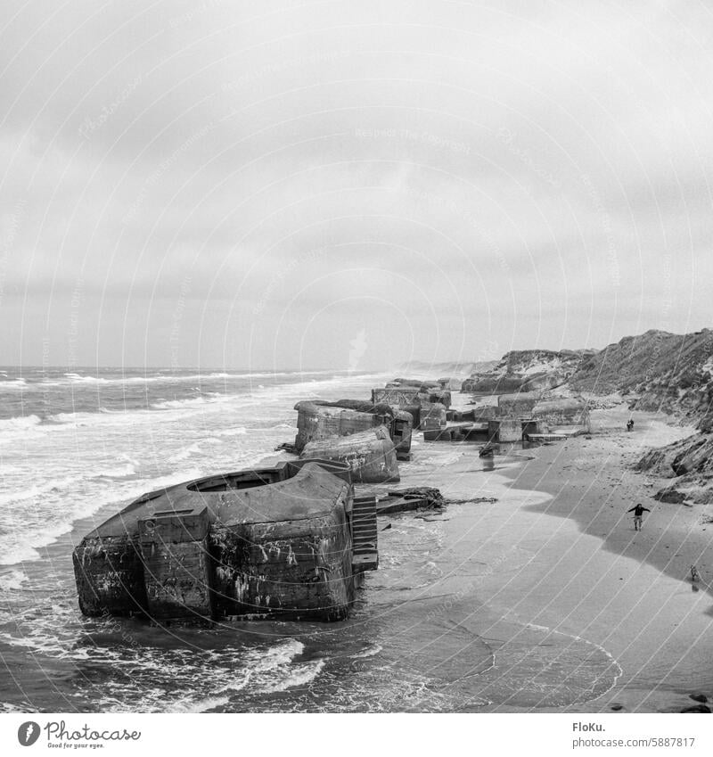 World War II bunker on the beach - Furreby Kystbatterie near Løkken in Denmark Beach Analogue photo analogue photography North Sea Ocean coast Landscape