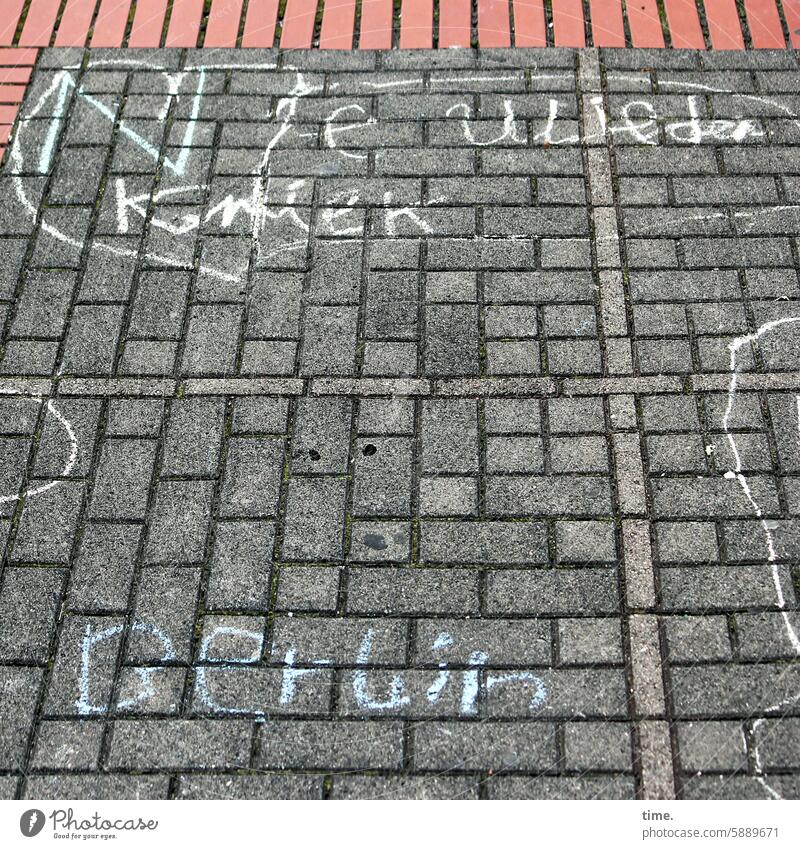 emotional intelligence Street painting embassy graffiti Paving stone crayon Text Letters (alphabet) writing Berlin War never again Communication communication