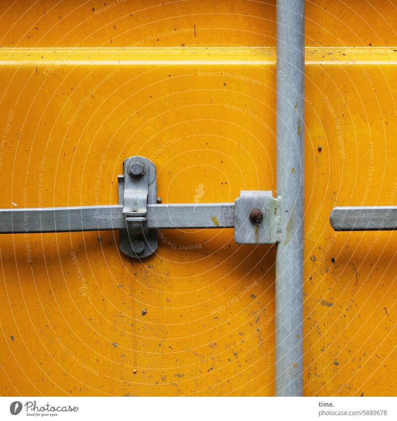 container Container Locking bar locking Metal Iron locked bins safekeeping Shadow Yellow Gray sales Hinge Fastening Detail Dirty