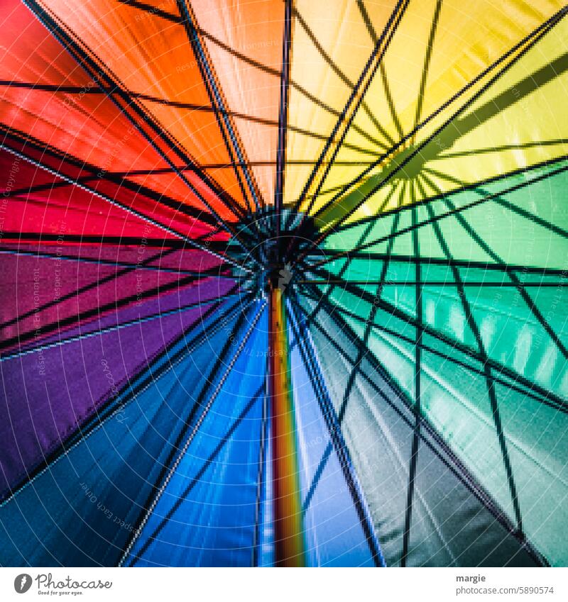 Rainbow umbrella Umbrellas & Shades Sunshade variegated Exterior shot Shadow Colour photo Summer Protection Prismatic colors linkage shadow cast lines Middle