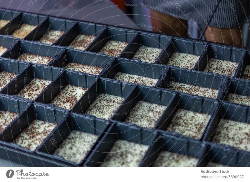 Close-up of seeds sown in trays for microgreens cultivation compartment urban farming indoor agriculture plant growing horticulture garden sprout seedling