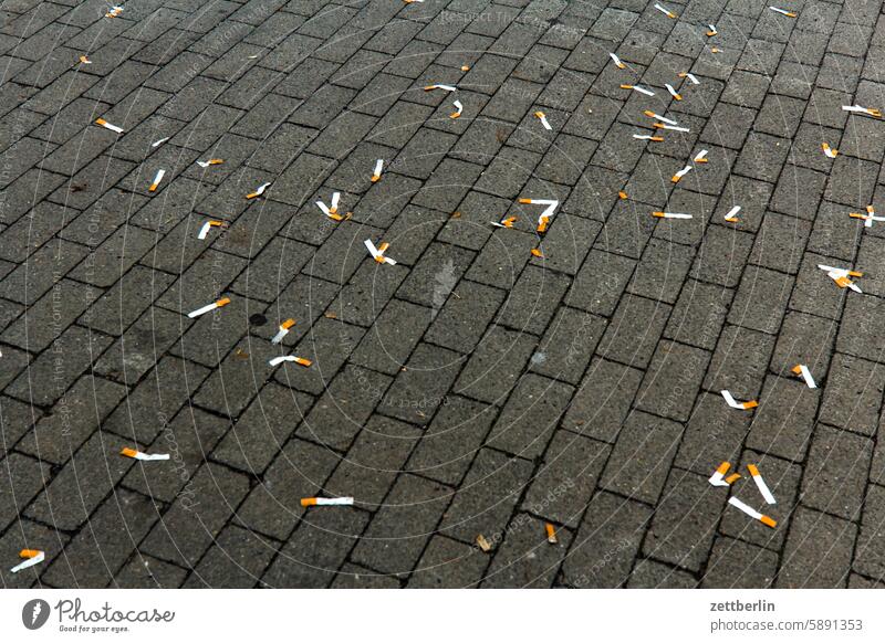Lost cigarettes waste Architecture Ashtray Berlin city Germany filth Disposal Worm's-eye view Capital city downtown Kiez tip Life Middle Modern Trash
