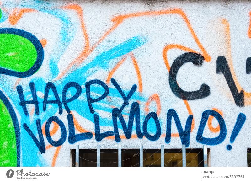 Friday is full moon Characters Graffiti happy Full  moon communication Letters (alphabet) Wall (building) writing Communication