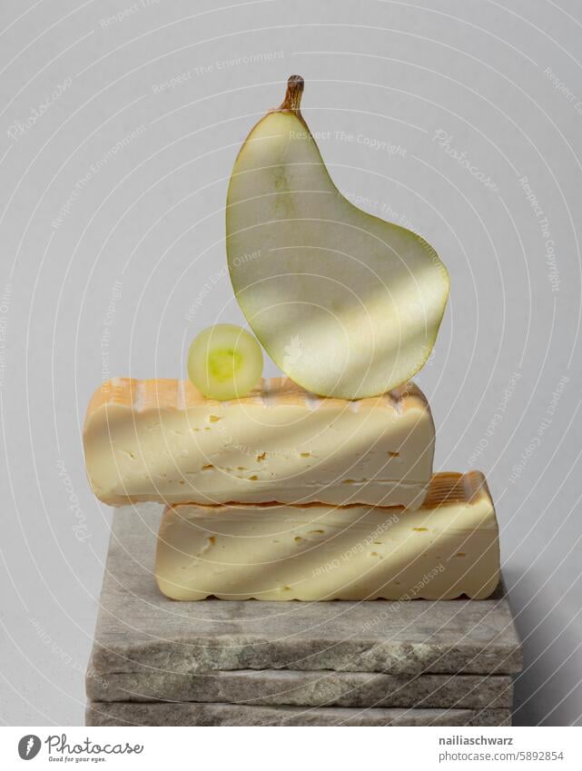 Still life with cheese and pear Cheese Food Fresh Gourmet Lunch Healthy Bread background Eating Diet Meal still life Physalis alkekengi fruit Art Round shape