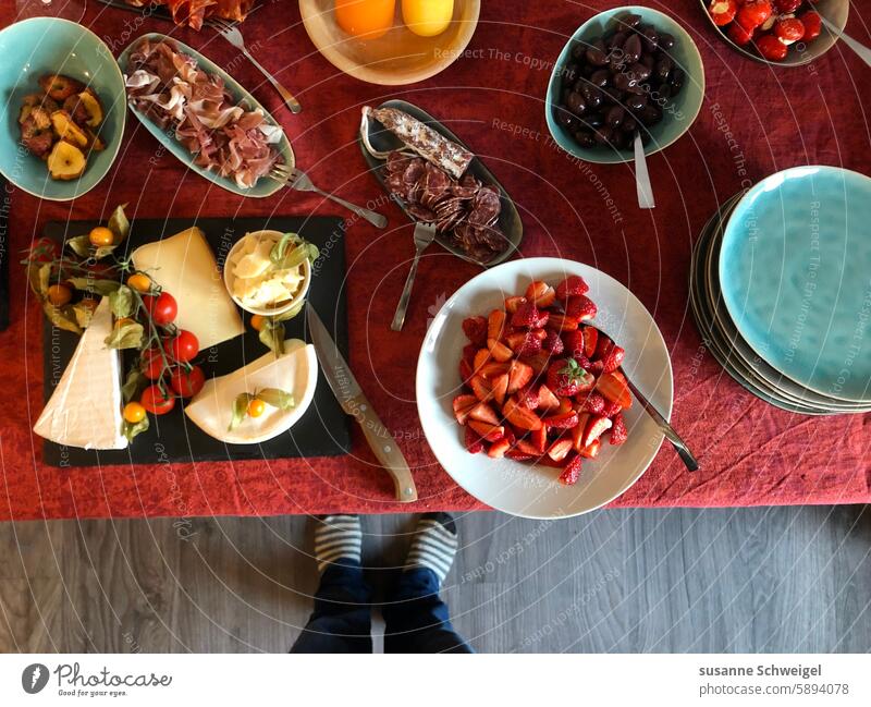 Antipasti on the table Starters Feasts & Celebrations Table variegated Cheese Food tomatoes