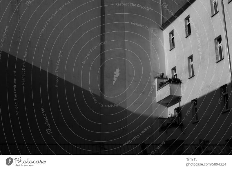 Courtyard balcony Prenzlauer Berg Black & white photo b/w Balcony Berlin Town Downtown Capital city Day Deserted Old town bnw Exterior shot Architecture