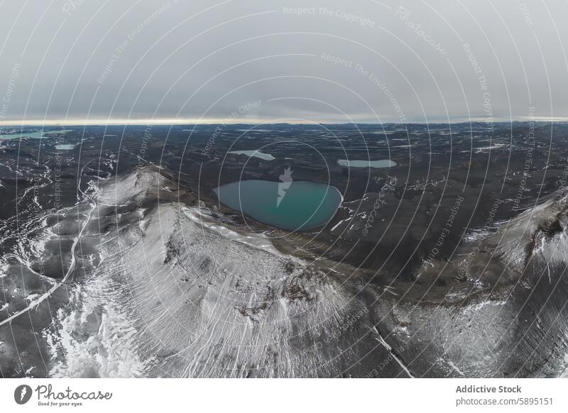 Aerial drone view of snowy highland lakes in Iceland iceland aerial view landscape remote natural beauty terrain outdoor cold winter frozen mountain hill sky