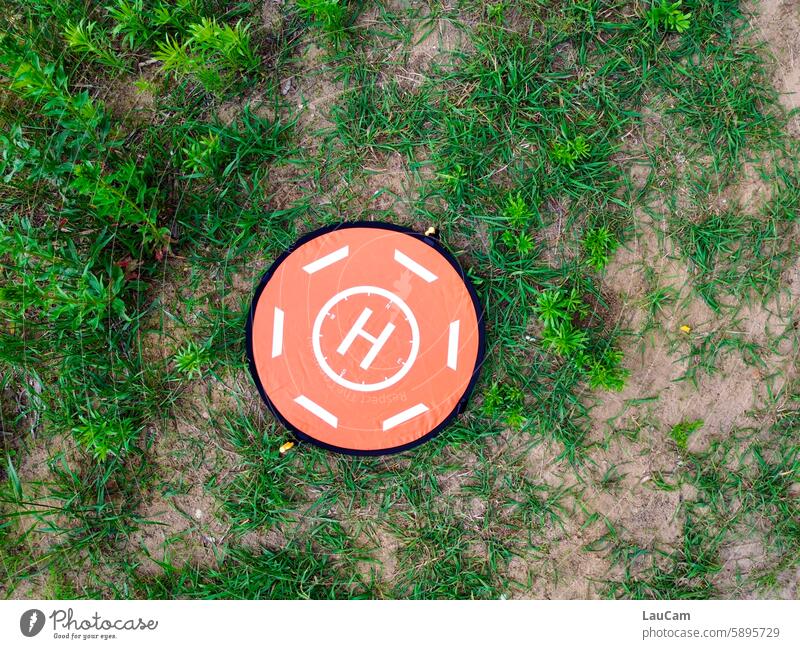 landing site Landing Strip Meadow Territory Landing aid helipad air traffic Aviation Flying drone drone photo UAV view Bird's-eye view Downward plan droning