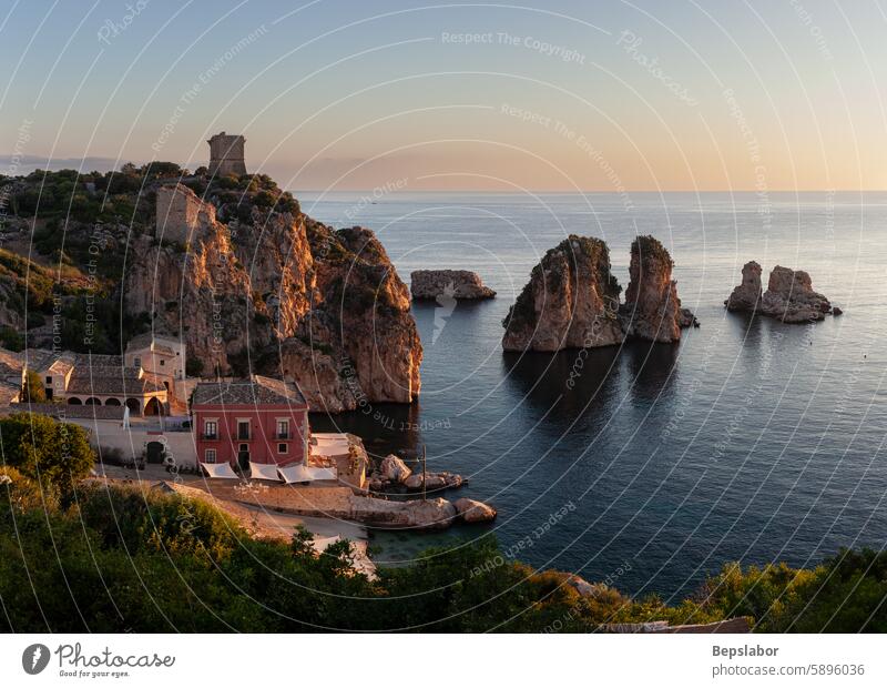 Amazing sunrise panorama. Tonnara di Scopello, Trapani. Sicily italy holiday nature sea travel italian tonnara scodello sicily tourism sicilian trapani