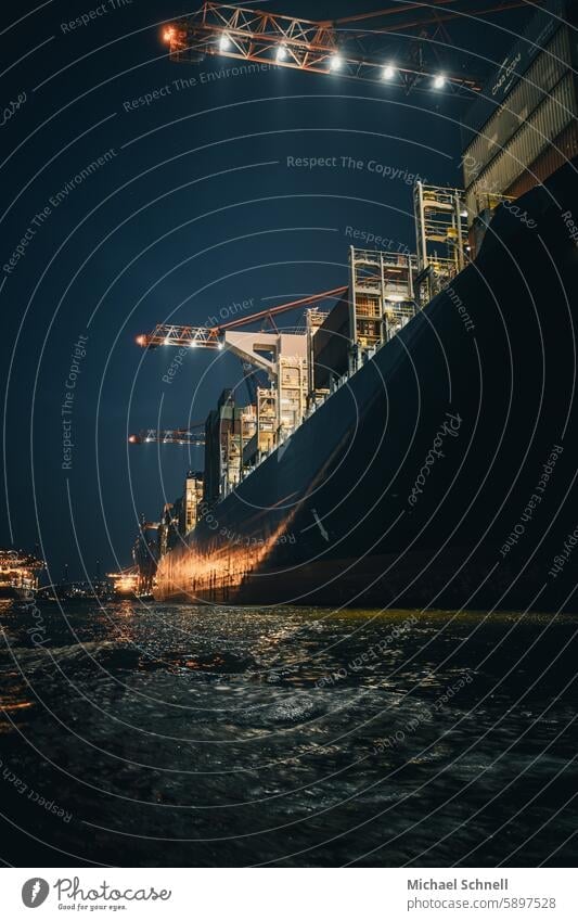Port of Hamburg: On a large container ship Container ship Container terminal Logistics Harbour Economy Trade Navigation Container cargo Industry Exterior shot