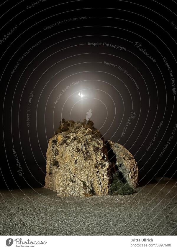 Boulders on the beach by moonlight rock - object Rock Nature Stone Beach Ocean Landscape coast Deserted Vacation & Travel Sky Stone block Evening Idyll