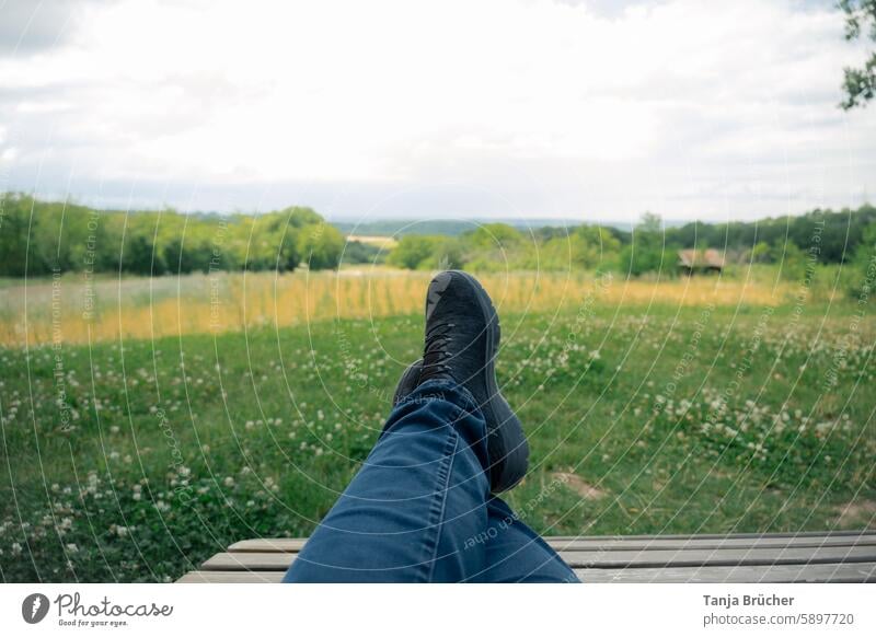 Put your feet up with a view Break Relaxation Stop short Calm Contentment Woman To enjoy Vantage point beautiful view farsightedness Panorama (View)