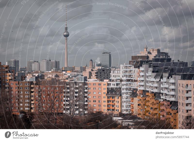 Berlin panorama with television tower Roof Real estate Real estate market Deep depth of field Copy Space top Downtown Berlin Capital city High-rise Urbanization