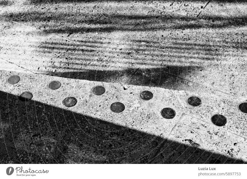 Shadow, sunlight, contrast, black and white Bright sunny Summer urban stagger pavement ways lines points Contrast Structures and shapes Pattern Abstract Line