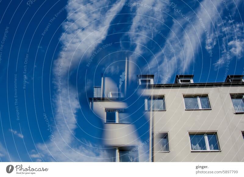 Blurred shapes - House and sky - Photography with prisms and filters Sky House (Residential Structure) Clouds Window torn blurred merging Blue Architecture