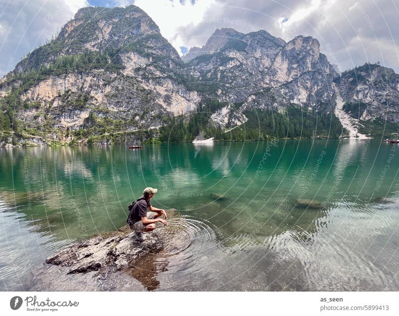 At the lake Lake Alps mountains Turquoise Green Waves Mountain Water Landscape Nature Sky Blue Clouds Exterior shot Summer Lakeside Colour photo Environment