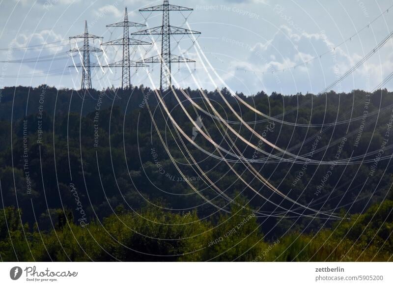 high voltage power line High voltage power line Forest Clouds Sky sag wide Far-off places Horizon Energy Transmission lines