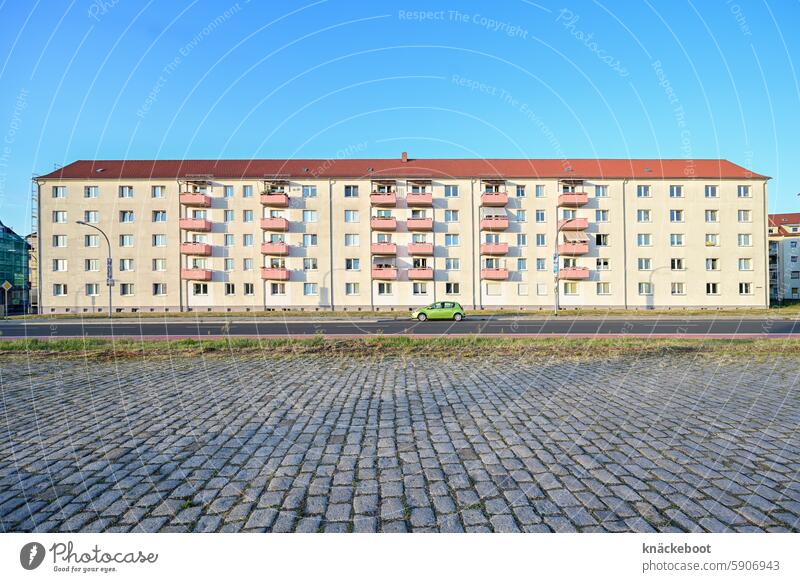 block of flats Building Architecture Facade Gloomy Prefab construction Balcony Town open space Copy Space bottom dwell vacant flats Eastern Germany Deserted