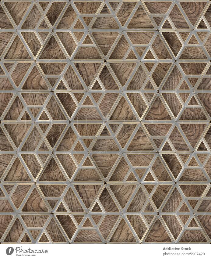 Geometric pattern with a wood texture and silver accents geometric triangle metallic outline seamless design background structure wallpaper material style decor