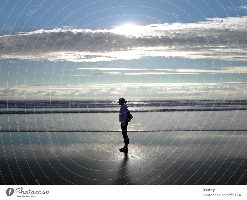 Sun, sand and ... Cannon Beach Sunset Dusk Ocean Waves Clouds Light Horizon Pacific Ocean Americas Oregon Silhouette Evening Water Sand Sky USA