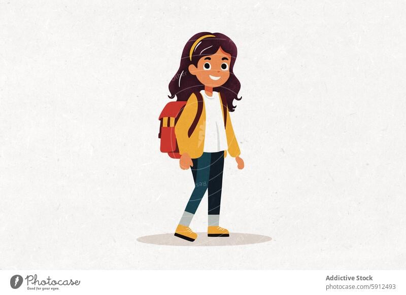 Smiling student girl walking with backpack going to school illustration young cheerful smiling colorful character youth casual fashion style vibrant happy