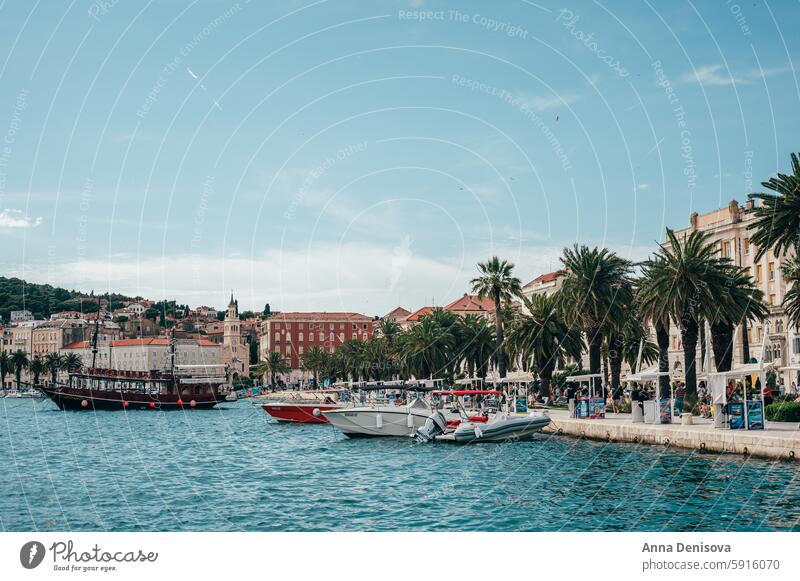 Seaside promenade of Split, Croatia split riva croatia adriatic croatian diocletian coast city sea marina dalmatia town travel tourist cityscape waterfront