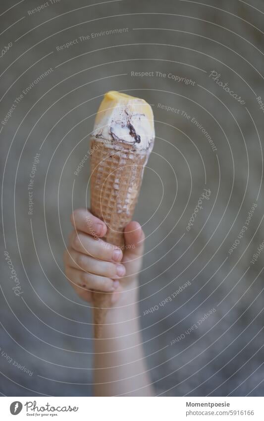 Child holds ice cream Ice Hand Delicious Summer Summer vacation taste cute Eating Food Nutrition Refreshment To enjoy Dessert Infancy Girl Ice cream Tasty Cold