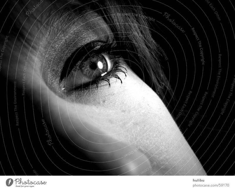 What do you see? Black White Light Eyelash Woman Dream Make-up Mascara Eyes Face Hair and hairstyles Nose Shadow Looking