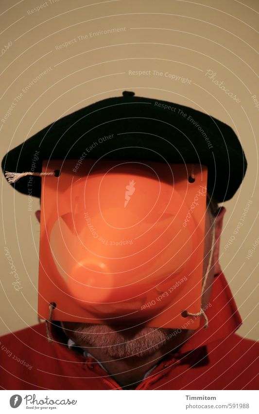 self with beret. Male senior Man Life 1 Human being cap Beret Looking Orange Red Black Emotions Protection String Traffic cone Head Self portrait Colour photo