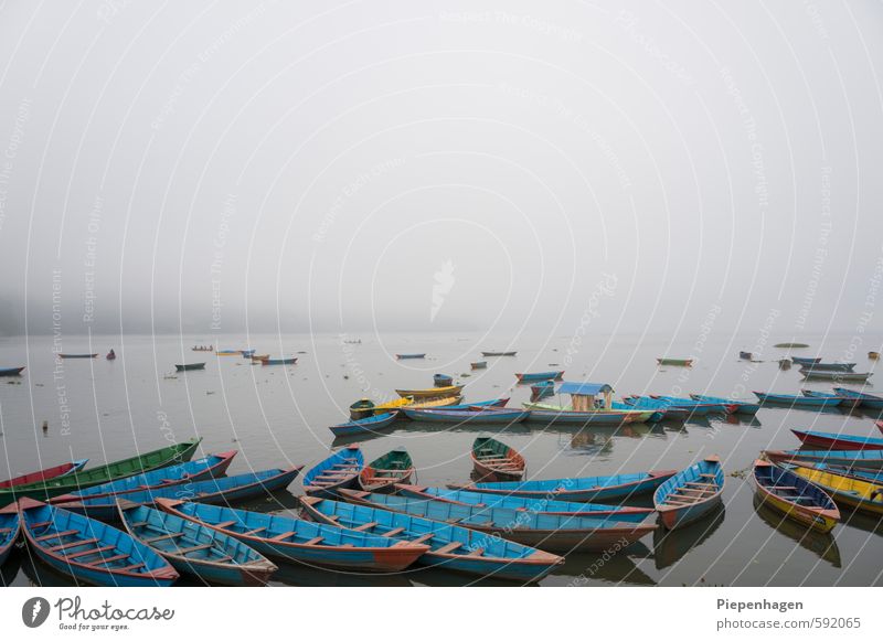 Nobody there in the fog Environment Nature Landscape Water Clouds Horizon Weather Bad weather Fog Waves Coast Lakeside River bank Navigation Boating trip