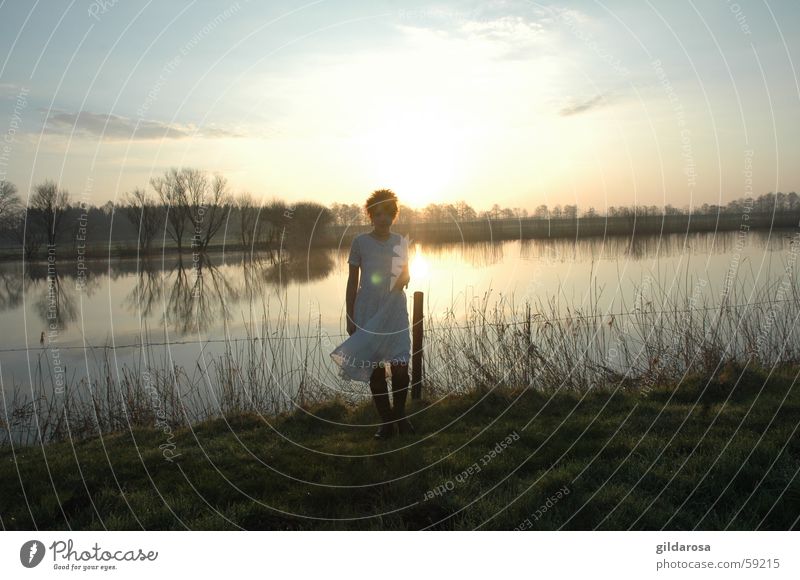 spring awakening II Lake Ocean White Green Winter Dress Reflection Surface of water Morning Ease Red Red-haired Easter Monday Coast Longing Cold Supercooled