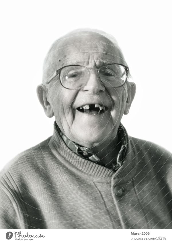 Grandpa's 95ster Portrait photograph Man Eyeglasses Joie de vivre (Vitality) Senior citizen Bald or shaved head Face Human being Laughter Funny Joy Teeth