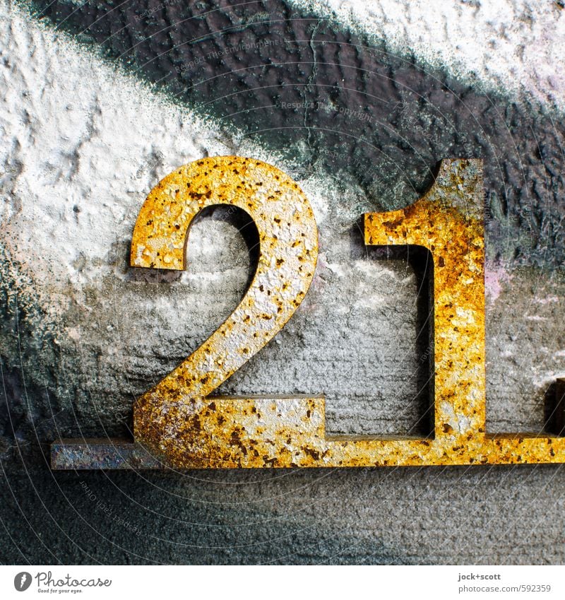21 Lucky number Culture Monument The Wall Concrete Graffiti Glittering Positive Gold Design Happy Style Transience Street art Rust Underlining Three-dimensional