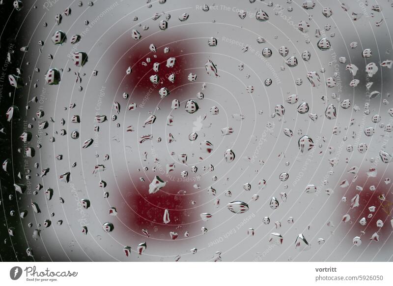 Drops on the window pane with reflection of the building opposite Window Glass House (Residential Structure) Reflection Facade Exterior shot Window pane