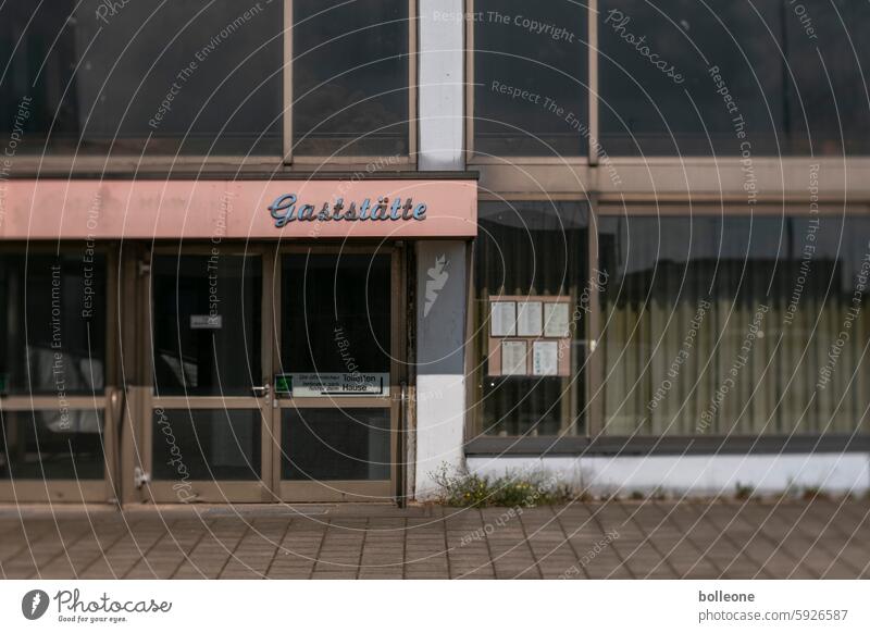 Entrance to a restaurant that has been closed for a long time Front door Retro Retro Colours lost places Closed Drape Curtain closed Weed Glass window