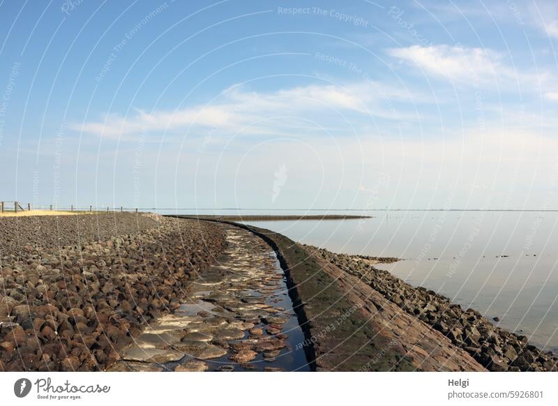 Low tide at the bathing area on Hallig Gröde Low water halli bank Lakeside Stony Bathing place Sky Clouds Summer Exterior shot Nature Water Ocean North Sea