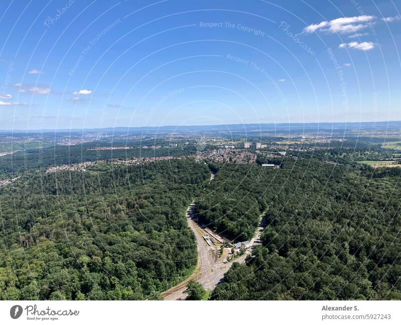 Stuttgart-Sillenbuch from above, surrounded by forest Vantage point Panorama (View) state capital Landscape Forest woodland Aerial photograph trees Sky Town