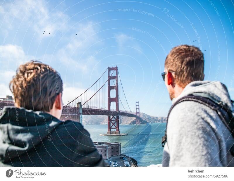 an eye catcher in common Together Infancy Child Father and son Americas Vacation & Travel Sky San Francisco USA Fantastic Exceptional Golden Gate Bridge