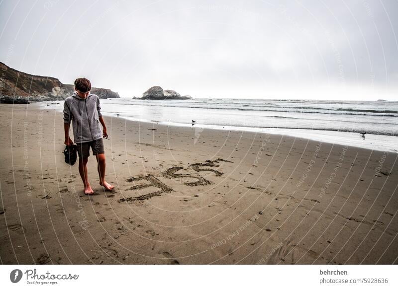 leave was here Beach Landscape Waves Water Ocean coast USA Americas California Far-off places Vacation & Travel Child Infancy Son Contentment fortunate