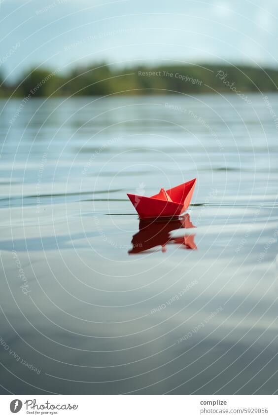 to new shores! Paper boat Red reddishly peril Waves Gale Lake Ocean Undulating stormy Business by oneself freedom Free Freedom advance Sailing Sailboat Origami