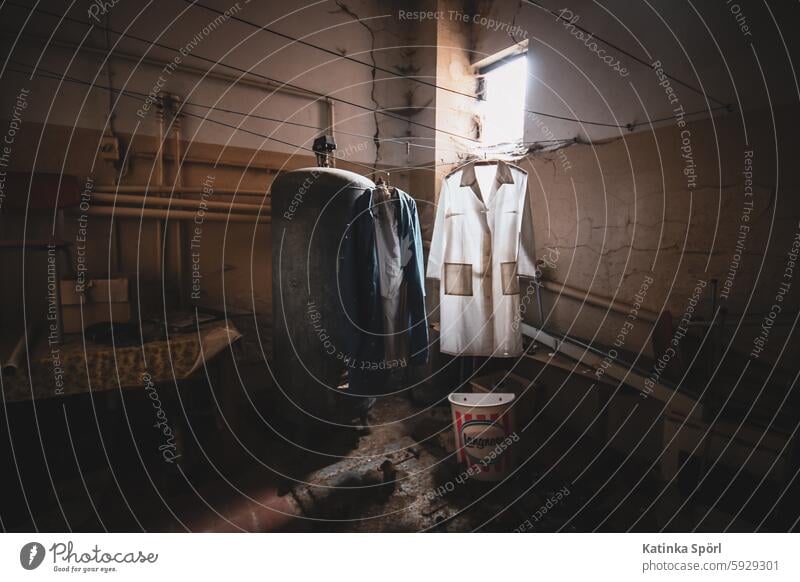 Lost place laundry room in the basement lost place lab coat Cellar clothesline forsake sb./sth. lost places Transience Change Ravages of time Langnese