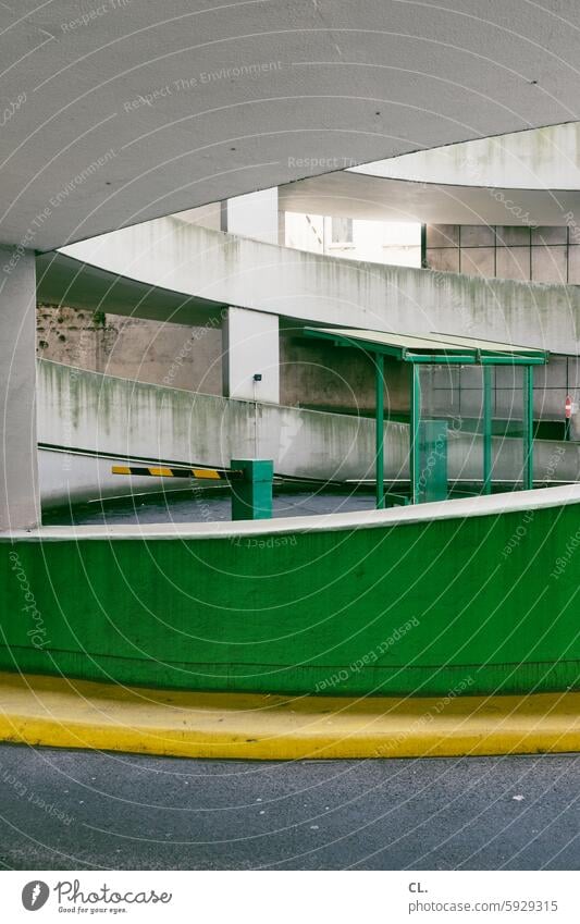 ut / only floating is better / parking garage again Parking garage Architecture Control barrier cot Green Yellow Concrete