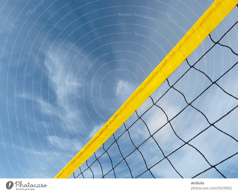 Beach volleyball net in front of a blue sky Net Volleyball Volleyball net game Leisure and hobbies Sports Ball sports Playing Summer Sky Vacation & Travel