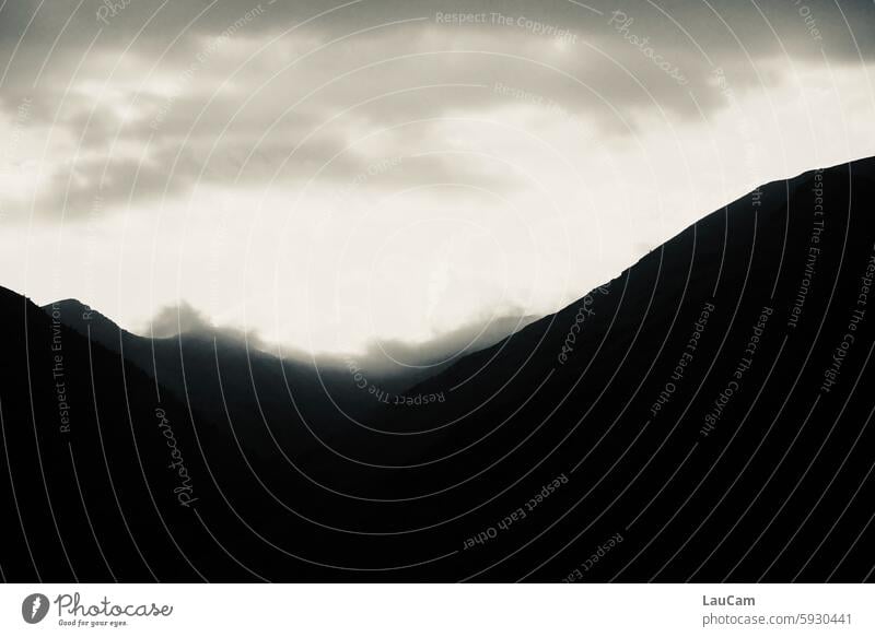 dark mountain ridge Mountain ridge mountains in the mountains Dark Bright light and dark Shadow Light Light and shadow Contrast Shadow play Shaft of light