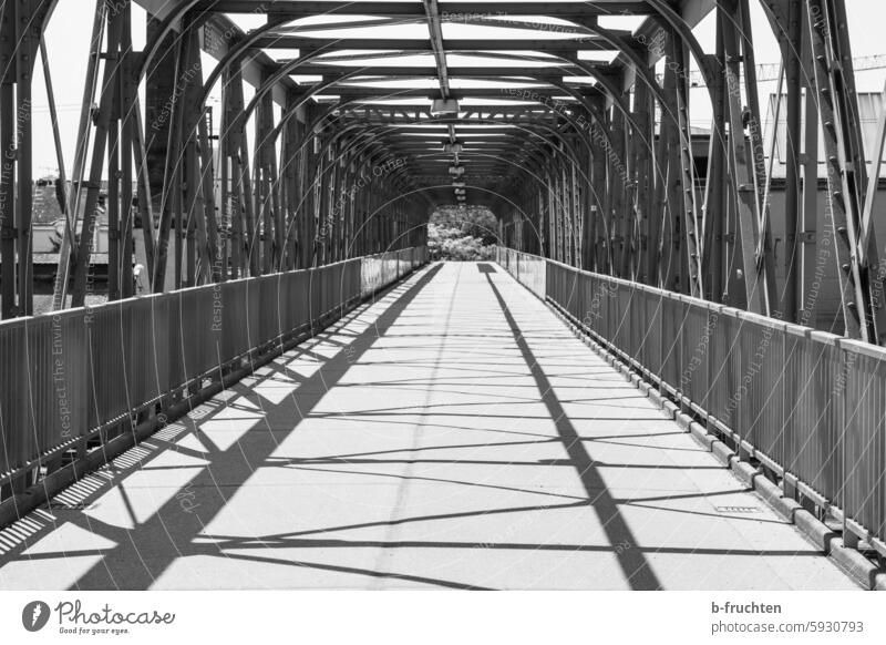 Old bridge made of steel construction off Bridge Direct walkway Iron iron girders Steel construction Right ahead Lanes & trails Gitte Steel bridge on one's own