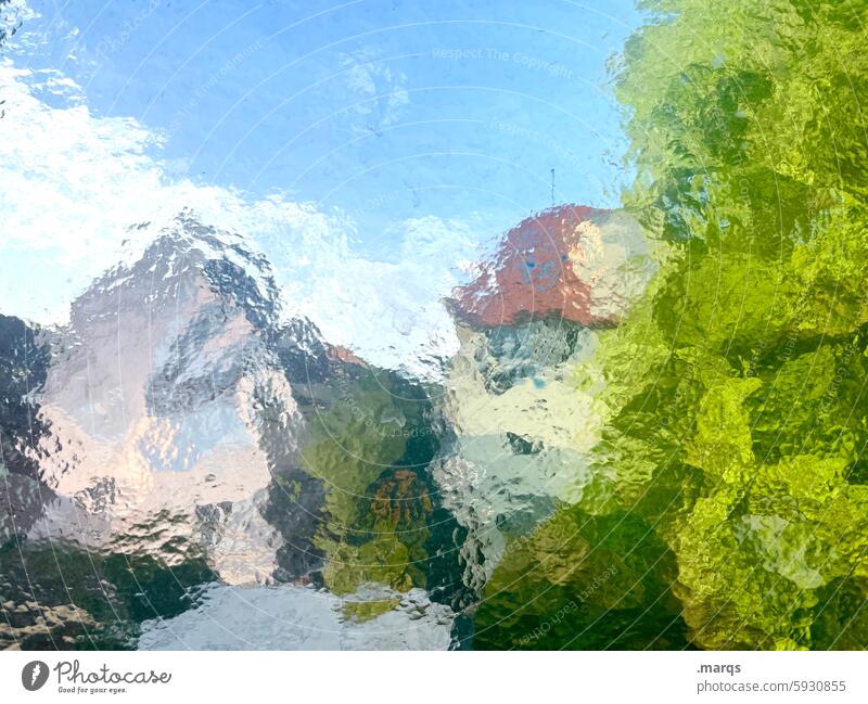 Summer in Tübingen Frosted glass Window Structures and shapes Hazy Colour Abstract Green Blue