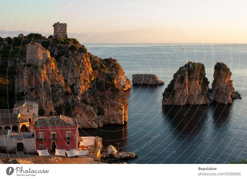 Tonnara di Scopello, province of Trapani, Sicily. Italy nature sea travel mediterranean vacation faraglioni coast blue landscape seascape beach tourism bay