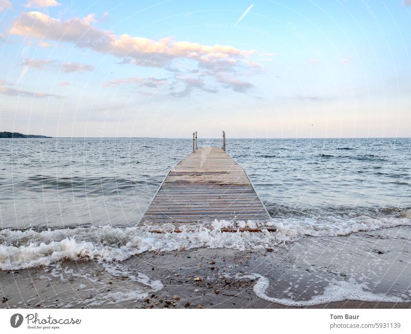 footbridge into the sea wooden walkway Footbridge Ocean Sky Gorgeous dreamily Picturesque Baltic Sea Baltic coast Footbridges and paths Blue sky Clouds sunset