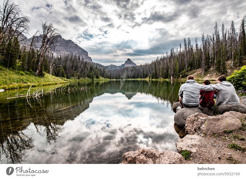 on the road is home silent Wyoming USA Americas Water Clouds Lake trees Mountain Landscape Forest Fantastic Vacation & Travel Nature especially Wanderlust